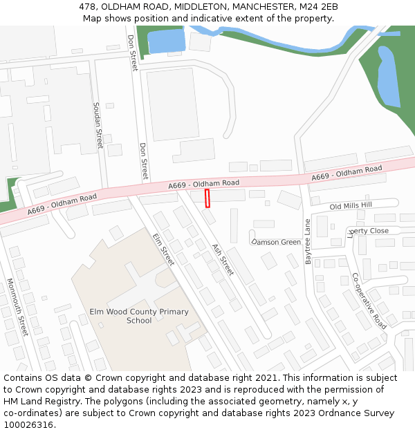 478, OLDHAM ROAD, MIDDLETON, MANCHESTER, M24 2EB: Location map and indicative extent of plot