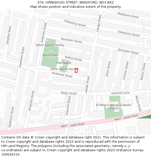 479, HAREWOOD STREET, BRADFORD, BD3 8AZ: Location map and indicative extent of plot