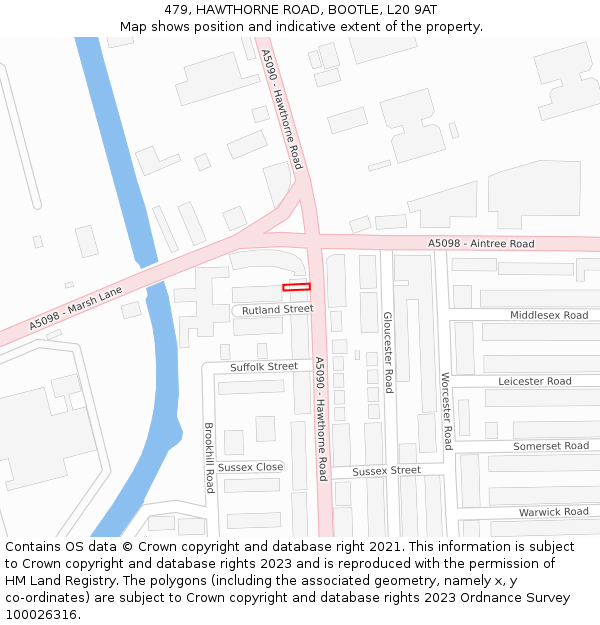 479, HAWTHORNE ROAD, BOOTLE, L20 9AT: Location map and indicative extent of plot