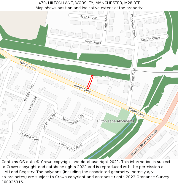 479, HILTON LANE, WORSLEY, MANCHESTER, M28 3TE: Location map and indicative extent of plot