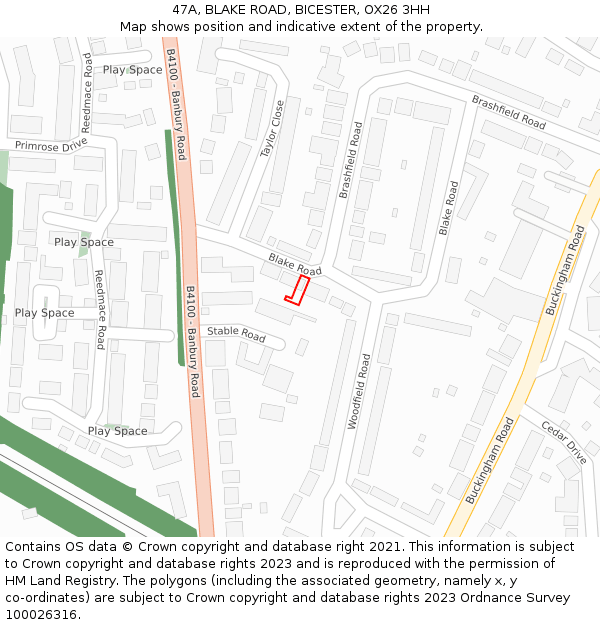 47A, BLAKE ROAD, BICESTER, OX26 3HH: Location map and indicative extent of plot