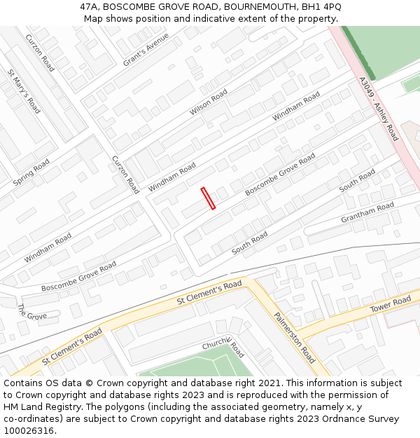 47A, BOSCOMBE GROVE ROAD, BOURNEMOUTH, BH1 4PQ: Location map and indicative extent of plot