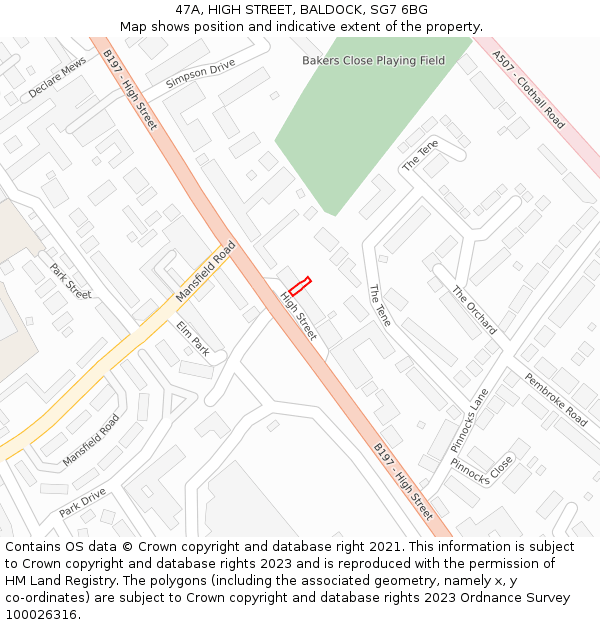 47A, HIGH STREET, BALDOCK, SG7 6BG: Location map and indicative extent of plot