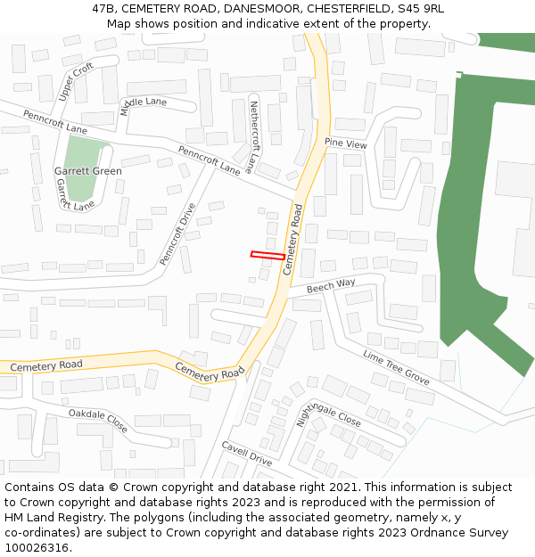 47B, CEMETERY ROAD, DANESMOOR, CHESTERFIELD, S45 9RL: Location map and indicative extent of plot