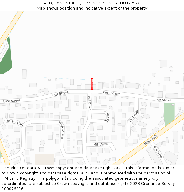47B, EAST STREET, LEVEN, BEVERLEY, HU17 5NG: Location map and indicative extent of plot