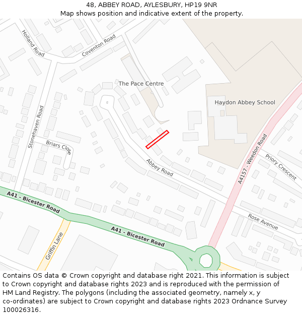 48, ABBEY ROAD, AYLESBURY, HP19 9NR: Location map and indicative extent of plot