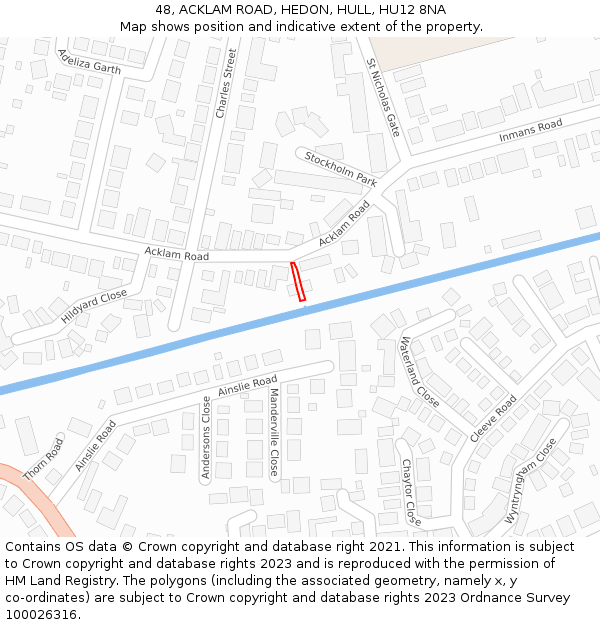 48, ACKLAM ROAD, HEDON, HULL, HU12 8NA: Location map and indicative extent of plot