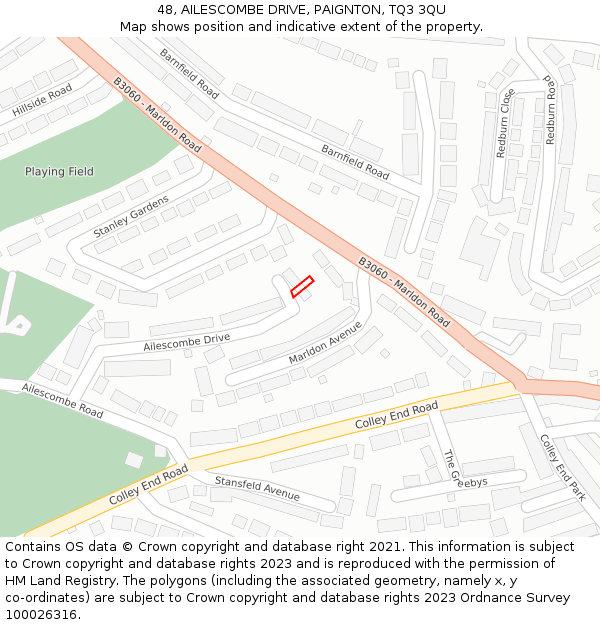 48, AILESCOMBE DRIVE, PAIGNTON, TQ3 3QU: Location map and indicative extent of plot