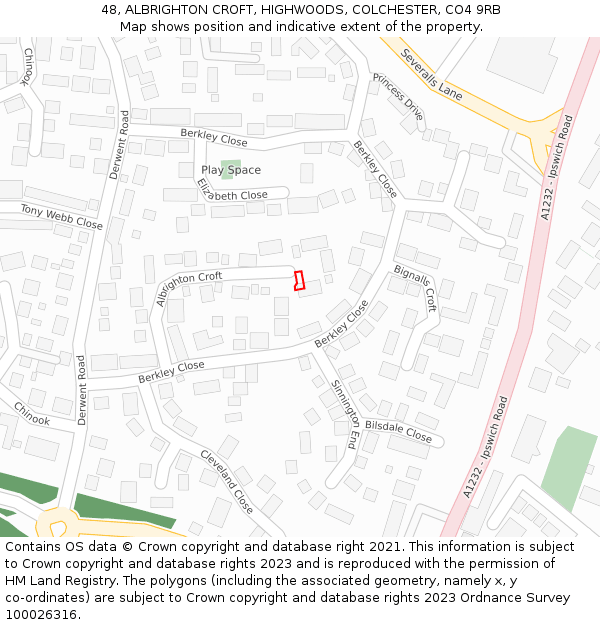 48, ALBRIGHTON CROFT, HIGHWOODS, COLCHESTER, CO4 9RB: Location map and indicative extent of plot