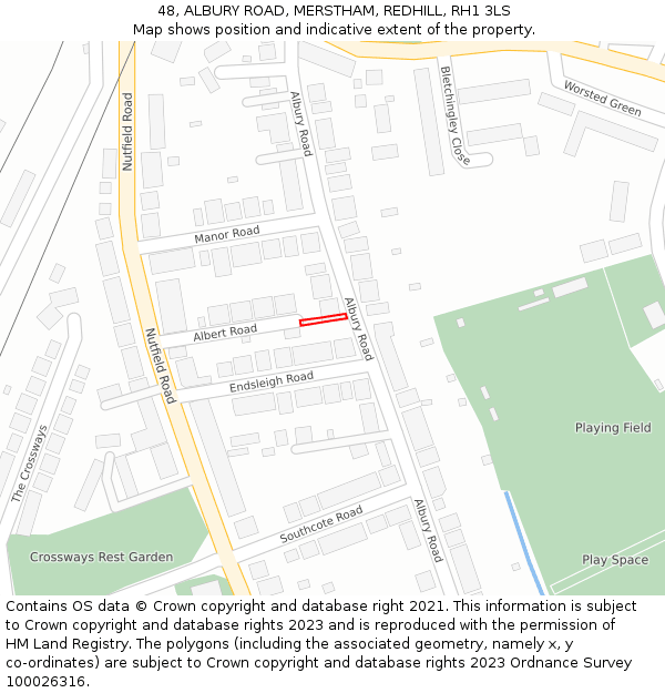 48, ALBURY ROAD, MERSTHAM, REDHILL, RH1 3LS: Location map and indicative extent of plot