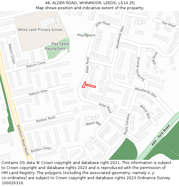 48, ALDER ROAD, WHINMOOR, LEEDS, LS14 2FJ: Location map and indicative extent of plot