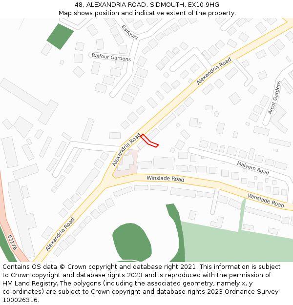 48, ALEXANDRIA ROAD, SIDMOUTH, EX10 9HG: Location map and indicative extent of plot