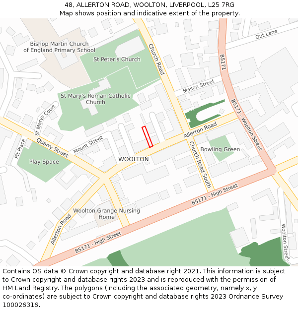 48, ALLERTON ROAD, WOOLTON, LIVERPOOL, L25 7RG: Location map and indicative extent of plot