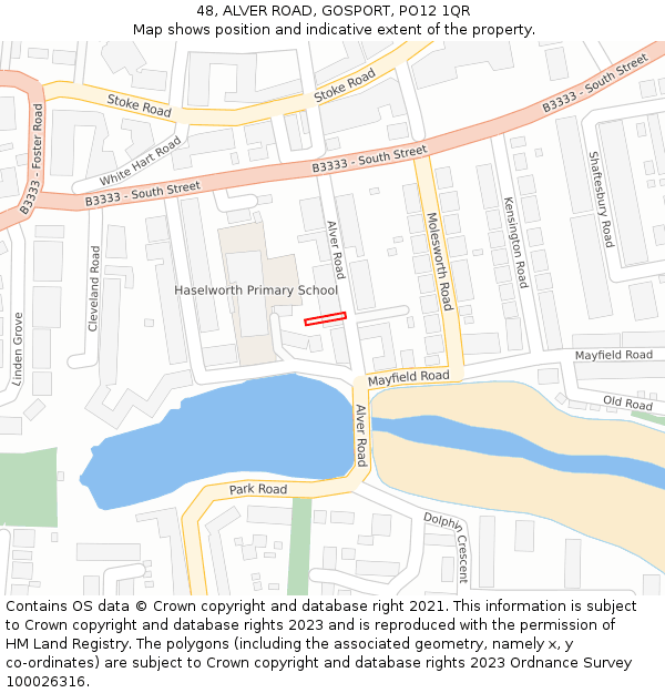 48, ALVER ROAD, GOSPORT, PO12 1QR: Location map and indicative extent of plot