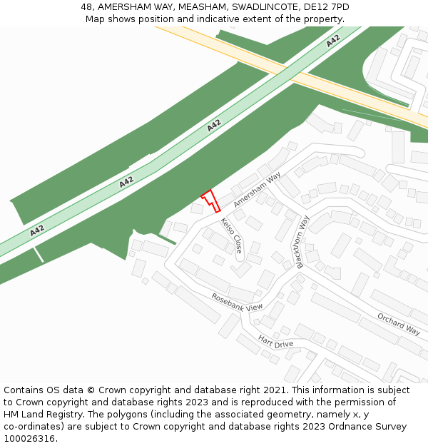 48, AMERSHAM WAY, MEASHAM, SWADLINCOTE, DE12 7PD: Location map and indicative extent of plot