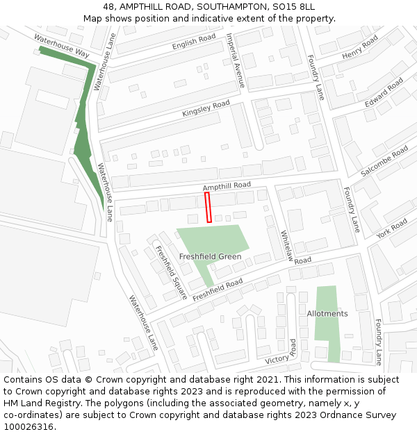 48, AMPTHILL ROAD, SOUTHAMPTON, SO15 8LL: Location map and indicative extent of plot