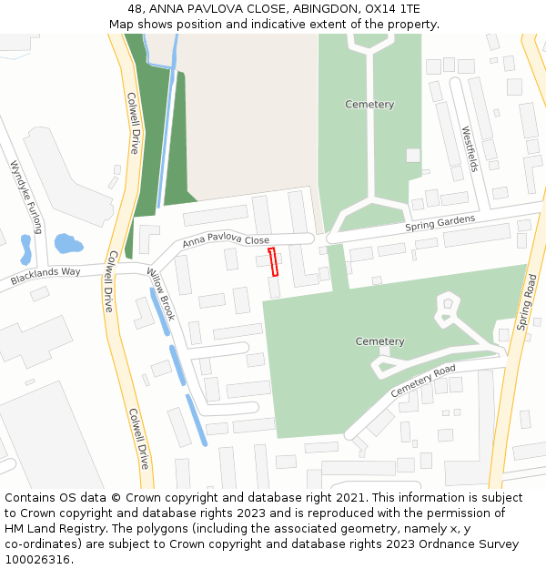 48, ANNA PAVLOVA CLOSE, ABINGDON, OX14 1TE: Location map and indicative extent of plot
