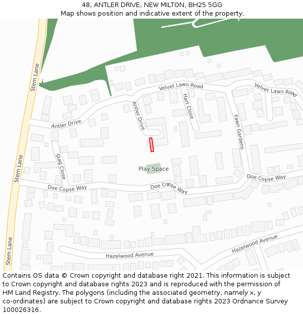 48, ANTLER DRIVE, NEW MILTON, BH25 5GG: Location map and indicative extent of plot