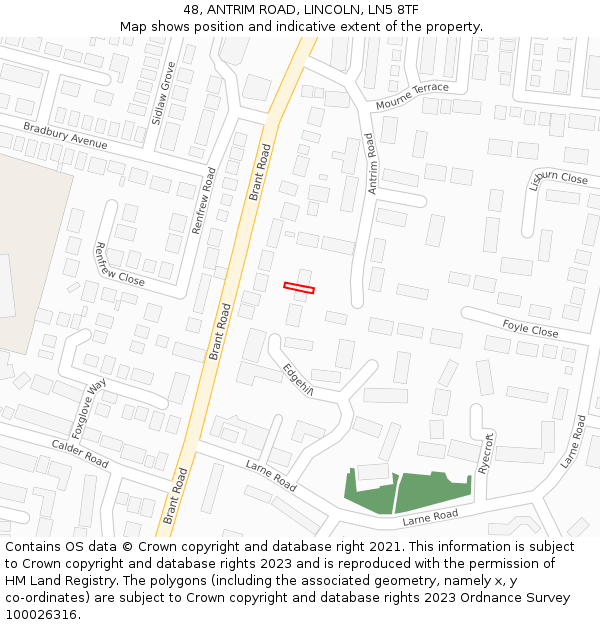 48, ANTRIM ROAD, LINCOLN, LN5 8TF: Location map and indicative extent of plot