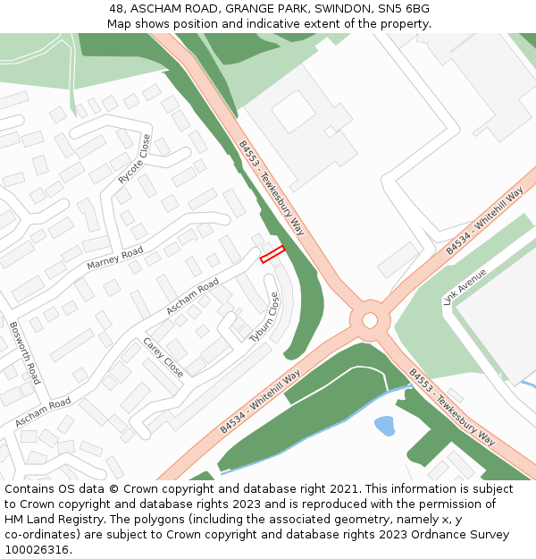 48, ASCHAM ROAD, GRANGE PARK, SWINDON, SN5 6BG: Location map and indicative extent of plot