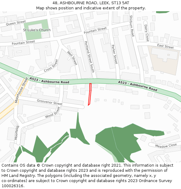 48, ASHBOURNE ROAD, LEEK, ST13 5AT: Location map and indicative extent of plot