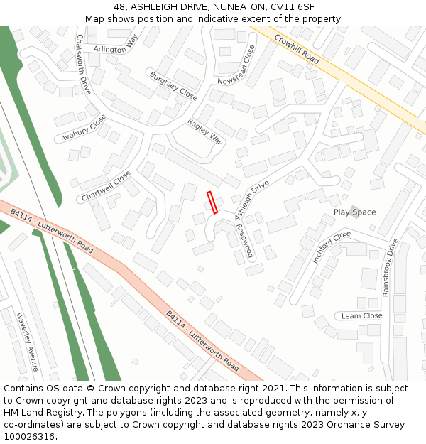 48, ASHLEIGH DRIVE, NUNEATON, CV11 6SF: Location map and indicative extent of plot