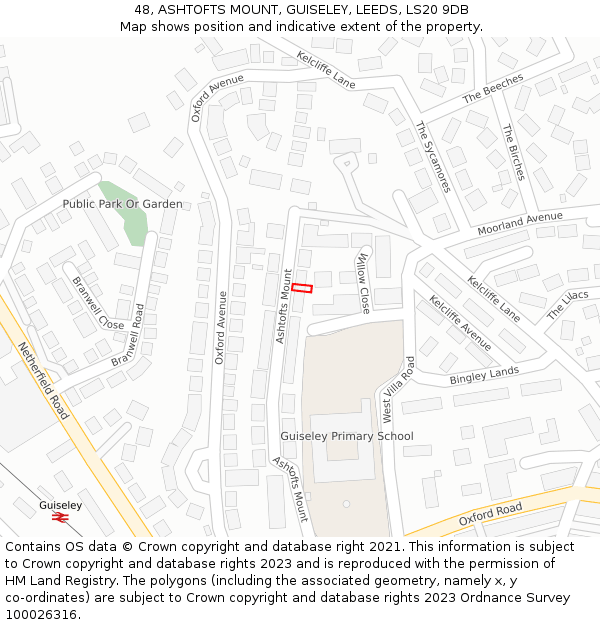 48, ASHTOFTS MOUNT, GUISELEY, LEEDS, LS20 9DB: Location map and indicative extent of plot
