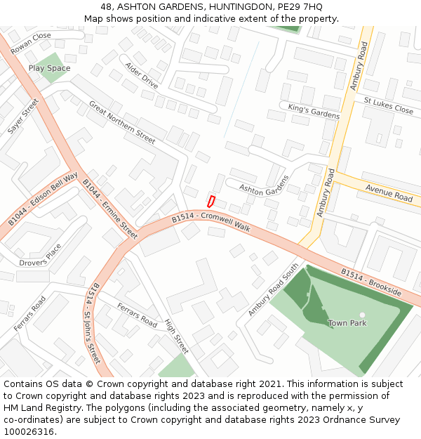 48, ASHTON GARDENS, HUNTINGDON, PE29 7HQ: Location map and indicative extent of plot