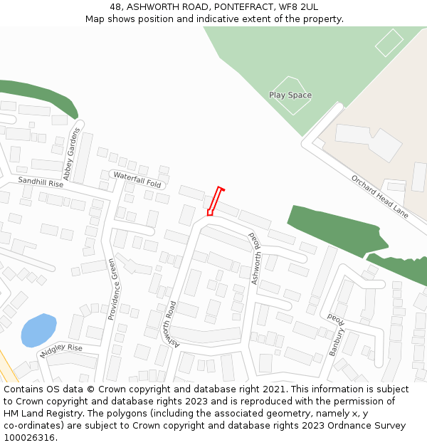 48, ASHWORTH ROAD, PONTEFRACT, WF8 2UL: Location map and indicative extent of plot