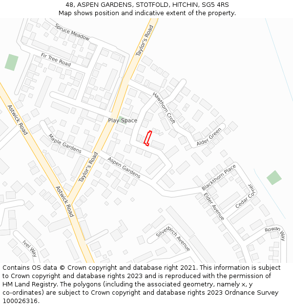 48, ASPEN GARDENS, STOTFOLD, HITCHIN, SG5 4RS: Location map and indicative extent of plot