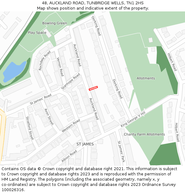 48, AUCKLAND ROAD, TUNBRIDGE WELLS, TN1 2HS: Location map and indicative extent of plot