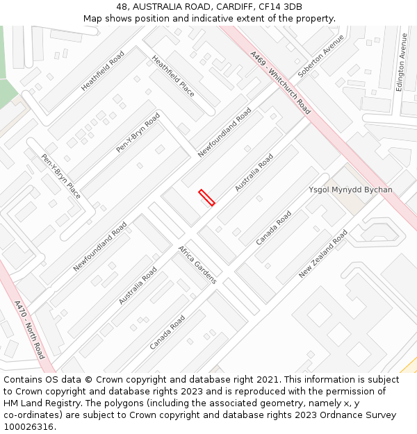 48, AUSTRALIA ROAD, CARDIFF, CF14 3DB: Location map and indicative extent of plot