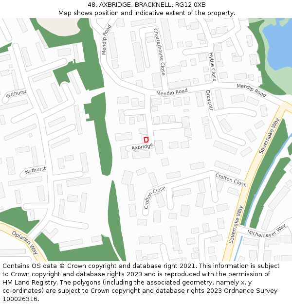 48, AXBRIDGE, BRACKNELL, RG12 0XB: Location map and indicative extent of plot