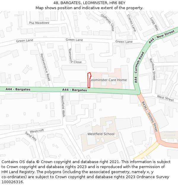 48, BARGATES, LEOMINSTER, HR6 8EY: Location map and indicative extent of plot