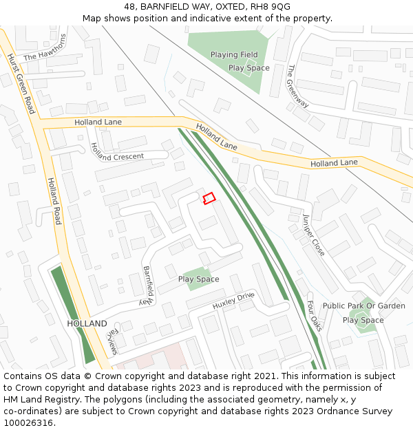 48, BARNFIELD WAY, OXTED, RH8 9QG: Location map and indicative extent of plot