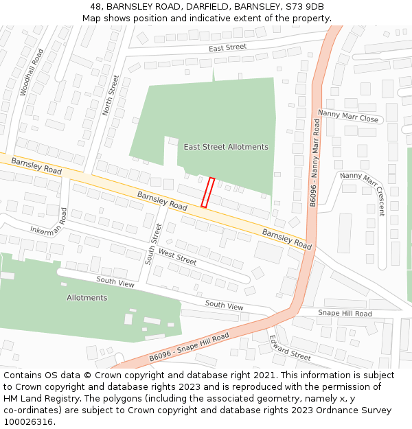 48, BARNSLEY ROAD, DARFIELD, BARNSLEY, S73 9DB: Location map and indicative extent of plot