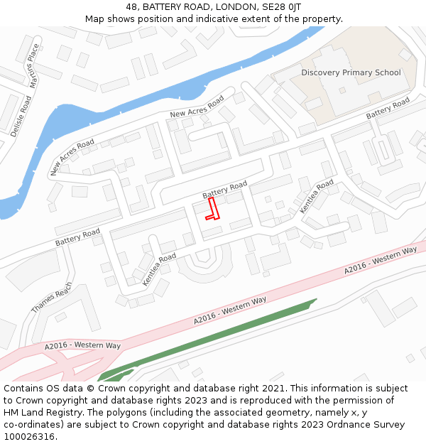 48, BATTERY ROAD, LONDON, SE28 0JT: Location map and indicative extent of plot