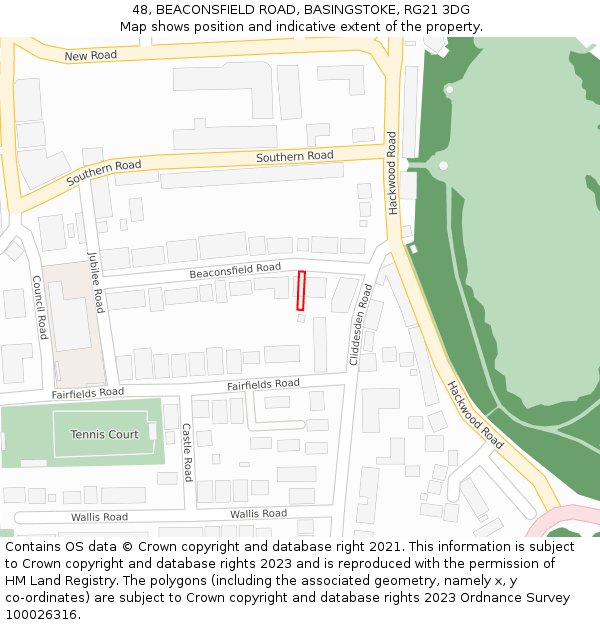 48, BEACONSFIELD ROAD, BASINGSTOKE, RG21 3DG: Location map and indicative extent of plot