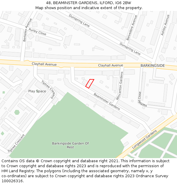48, BEAMINSTER GARDENS, ILFORD, IG6 2BW: Location map and indicative extent of plot