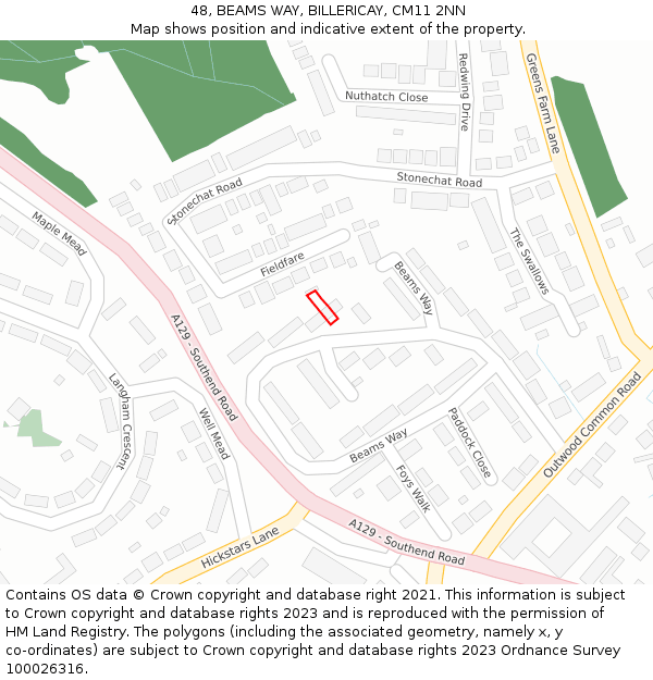 48, BEAMS WAY, BILLERICAY, CM11 2NN: Location map and indicative extent of plot