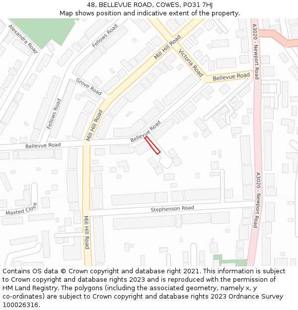 48, BELLEVUE ROAD, COWES, PO31 7HJ: Location map and indicative extent of plot