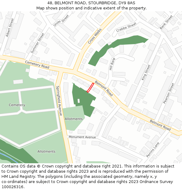 48, BELMONT ROAD, STOURBRIDGE, DY9 8AS: Location map and indicative extent of plot