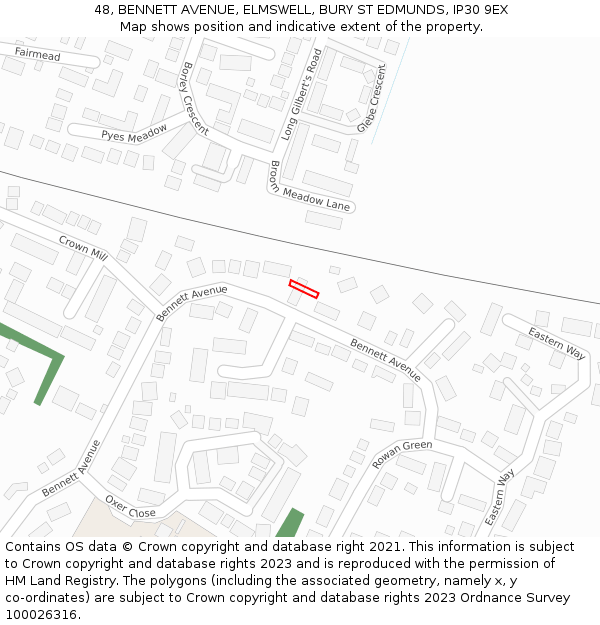 48, BENNETT AVENUE, ELMSWELL, BURY ST EDMUNDS, IP30 9EX: Location map and indicative extent of plot