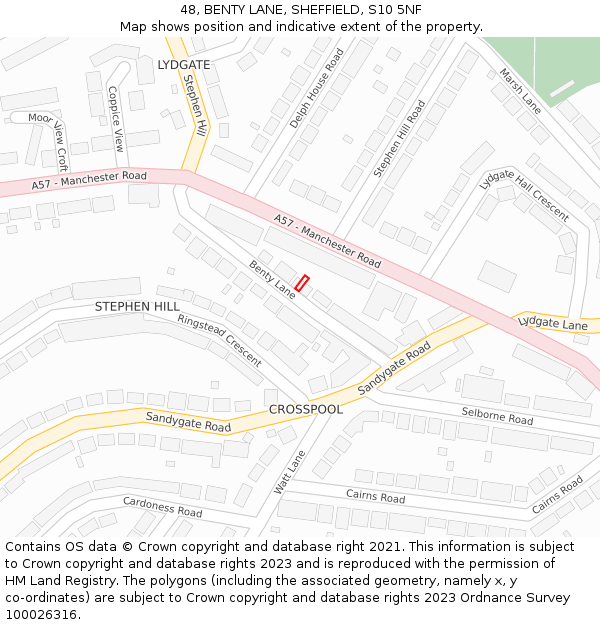48, BENTY LANE, SHEFFIELD, S10 5NF: Location map and indicative extent of plot