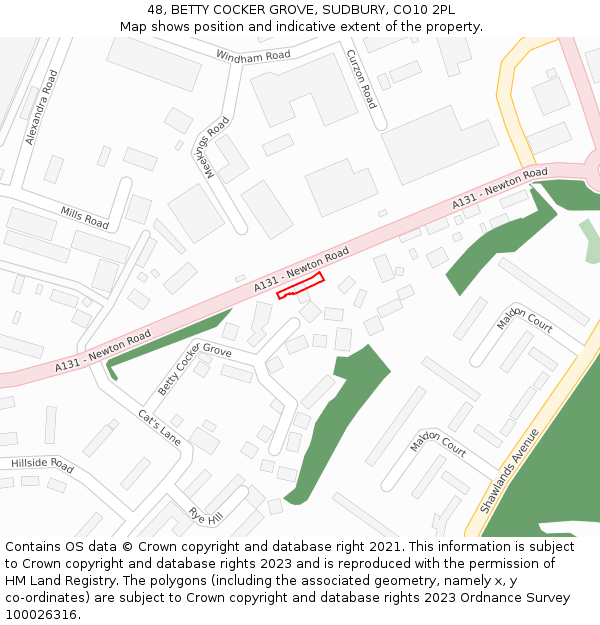 48, BETTY COCKER GROVE, SUDBURY, CO10 2PL: Location map and indicative extent of plot