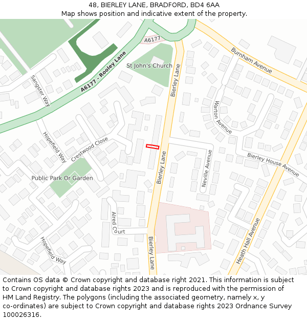 48, BIERLEY LANE, BRADFORD, BD4 6AA: Location map and indicative extent of plot
