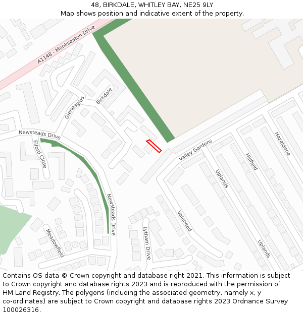 48, BIRKDALE, WHITLEY BAY, NE25 9LY: Location map and indicative extent of plot