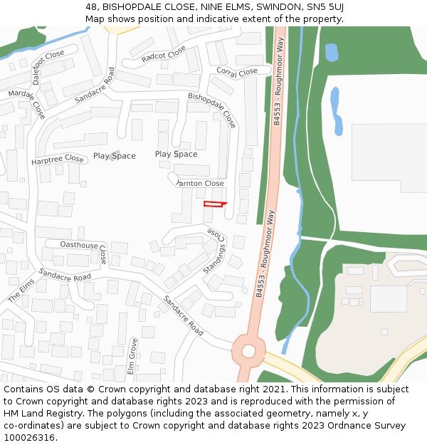 48, BISHOPDALE CLOSE, NINE ELMS, SWINDON, SN5 5UJ: Location map and indicative extent of plot