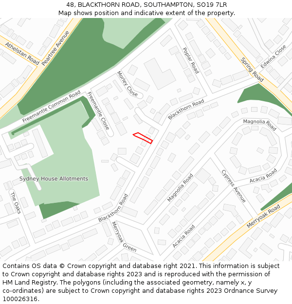 48, BLACKTHORN ROAD, SOUTHAMPTON, SO19 7LR: Location map and indicative extent of plot