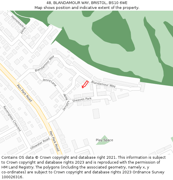 48, BLANDAMOUR WAY, BRISTOL, BS10 6WE: Location map and indicative extent of plot
